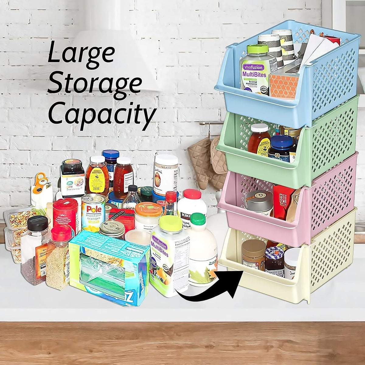 Skywin Stackable Storage Bins Open Front for Pantry Storage, 4 Pack - Multi