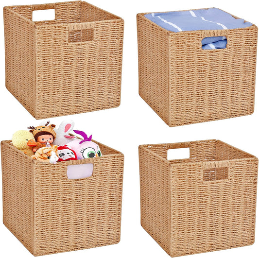 11x11in Storage Baskets 4 Pack Basket with Handles Cubes Bins for Shelves