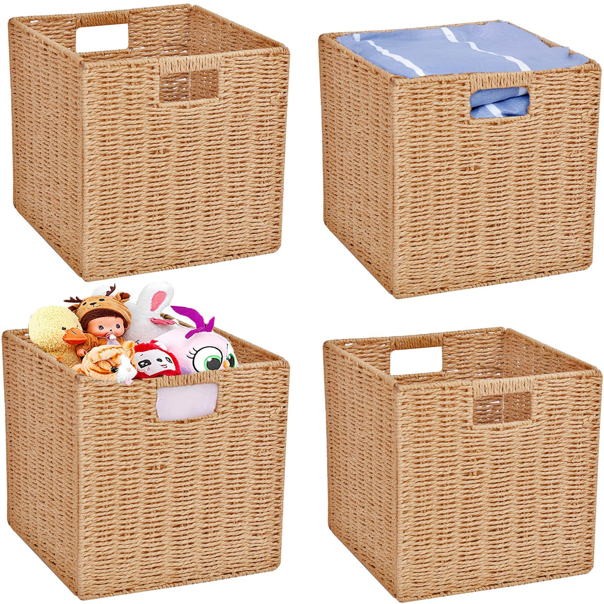 11x11in Storage Baskets 4 Pack Basket with Handles Cubes Bins for Shelves