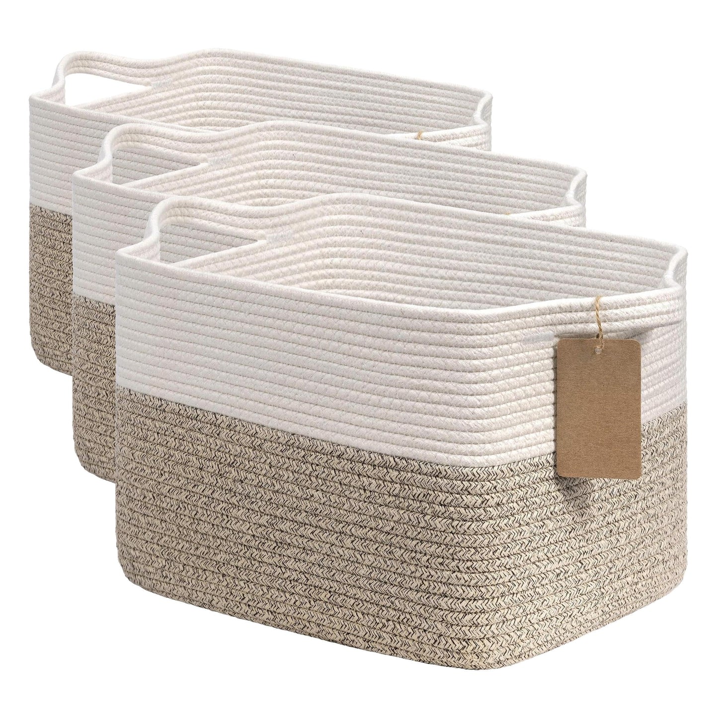 Goodpick Woven Rope Storage Basket for Shelves, Rectangle, Light Brown