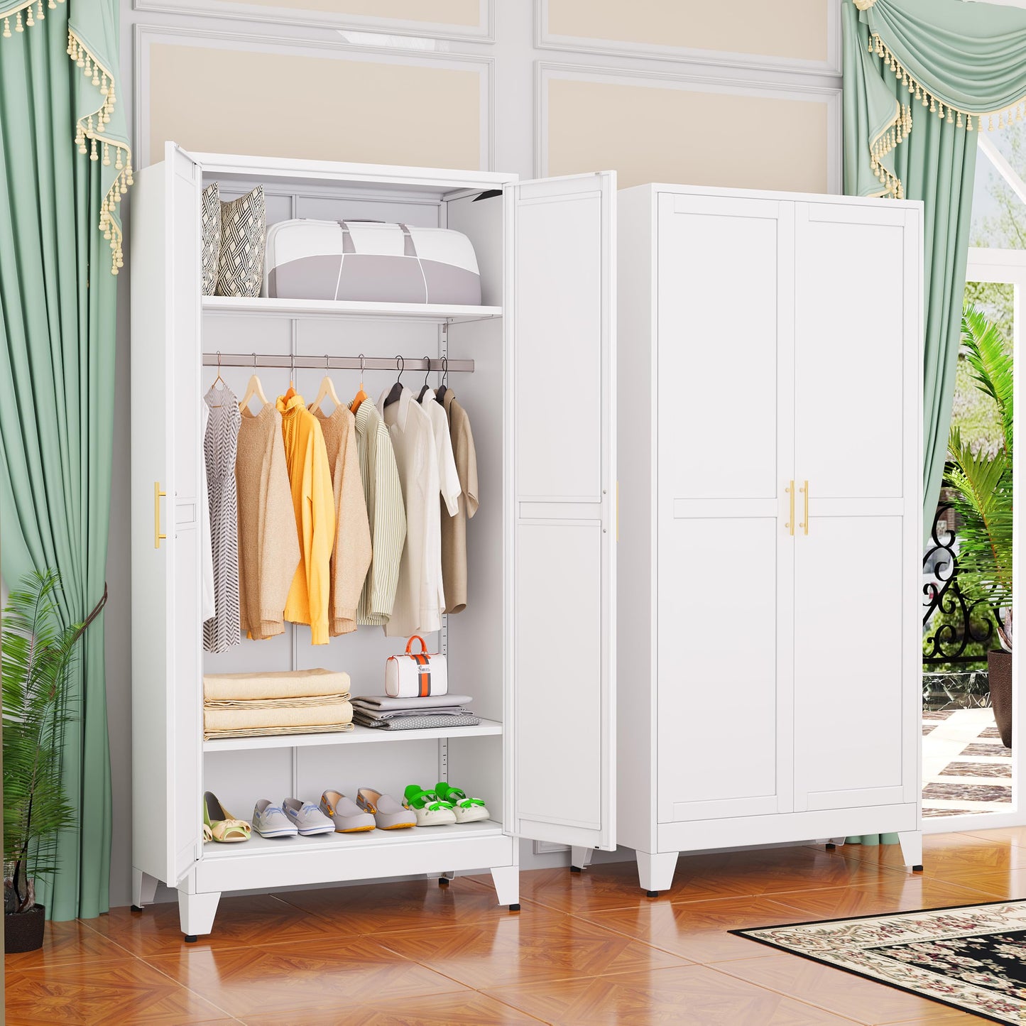 GAIOUS Metal Wardrobe Cabinet with 2 Drawers, 71" Clothing Storage Cabinets