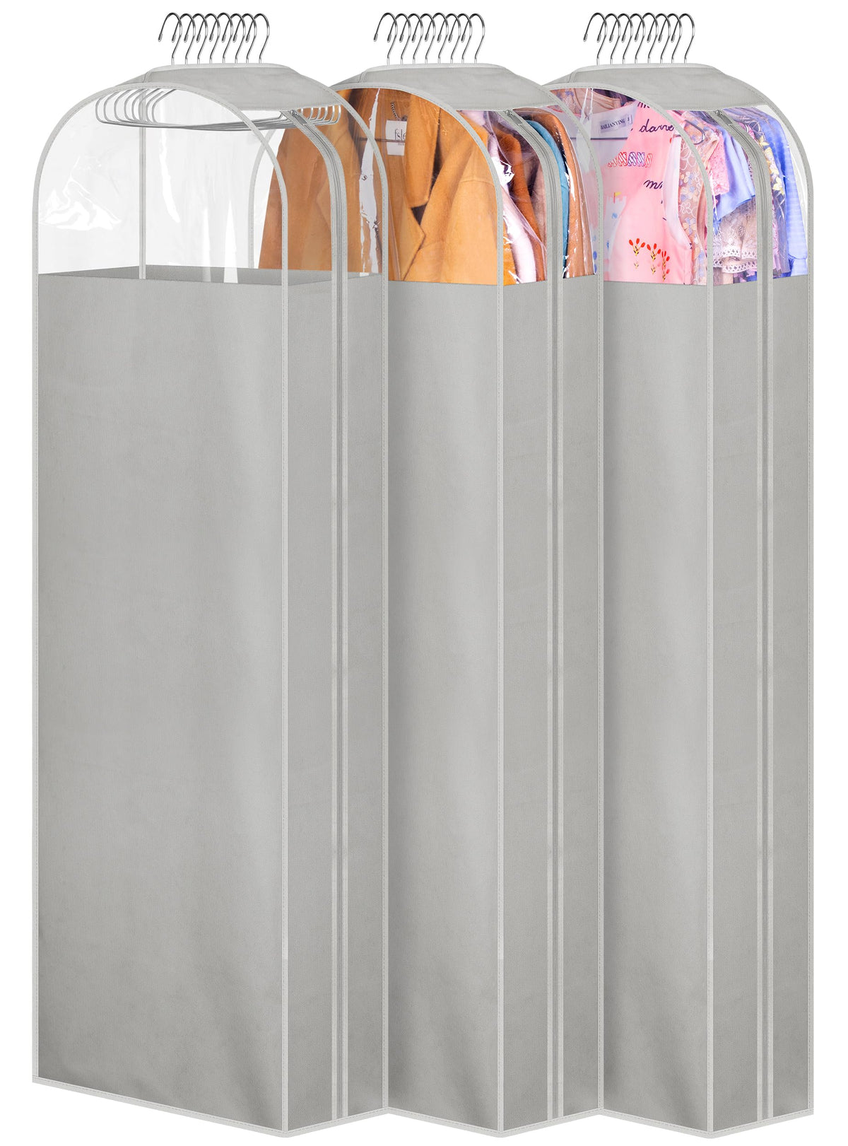 MISSLO 10" Gusseted All Clear Garment Bags for Hanging Clothes 3 Packs 40" Suit Bags for Closet Storage Hanging Clothes Storage Suit Cover for Shirts, Coats, Dresses