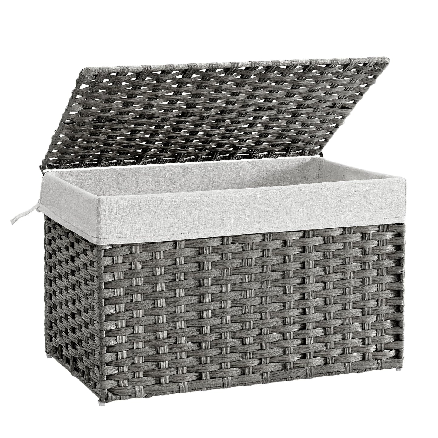 SONGMICS Woven Storage Basket with Lid, 42.3 Gallon (160L), Foldable