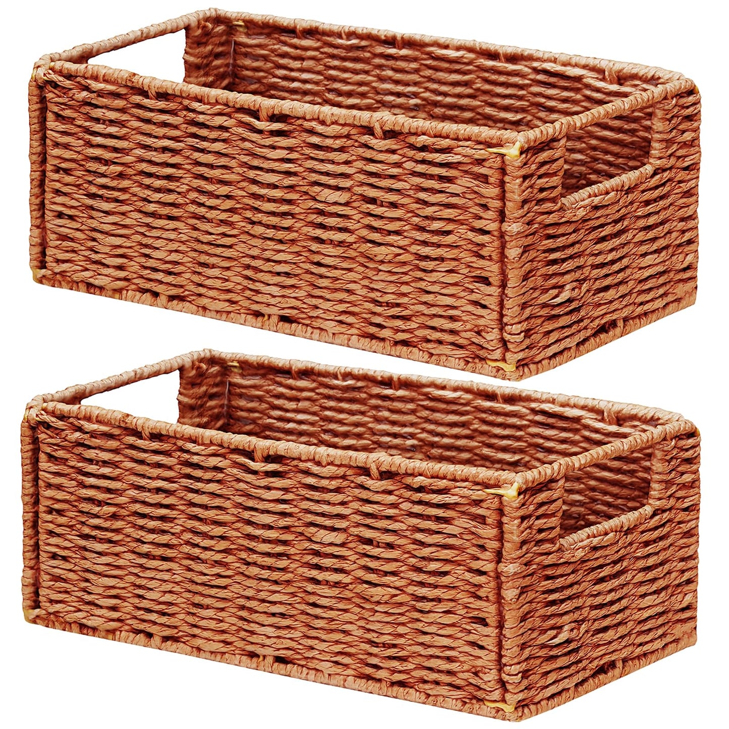 Vagusicc Wicker Storage Basket, Set of 2 Hand-Woven Paper Rope Wicker Basket, Small Storage Baskets for Organizing Toilet Paper Basket, Foldable Large Cube Storage Organizer Bins for Shelves (Natural)