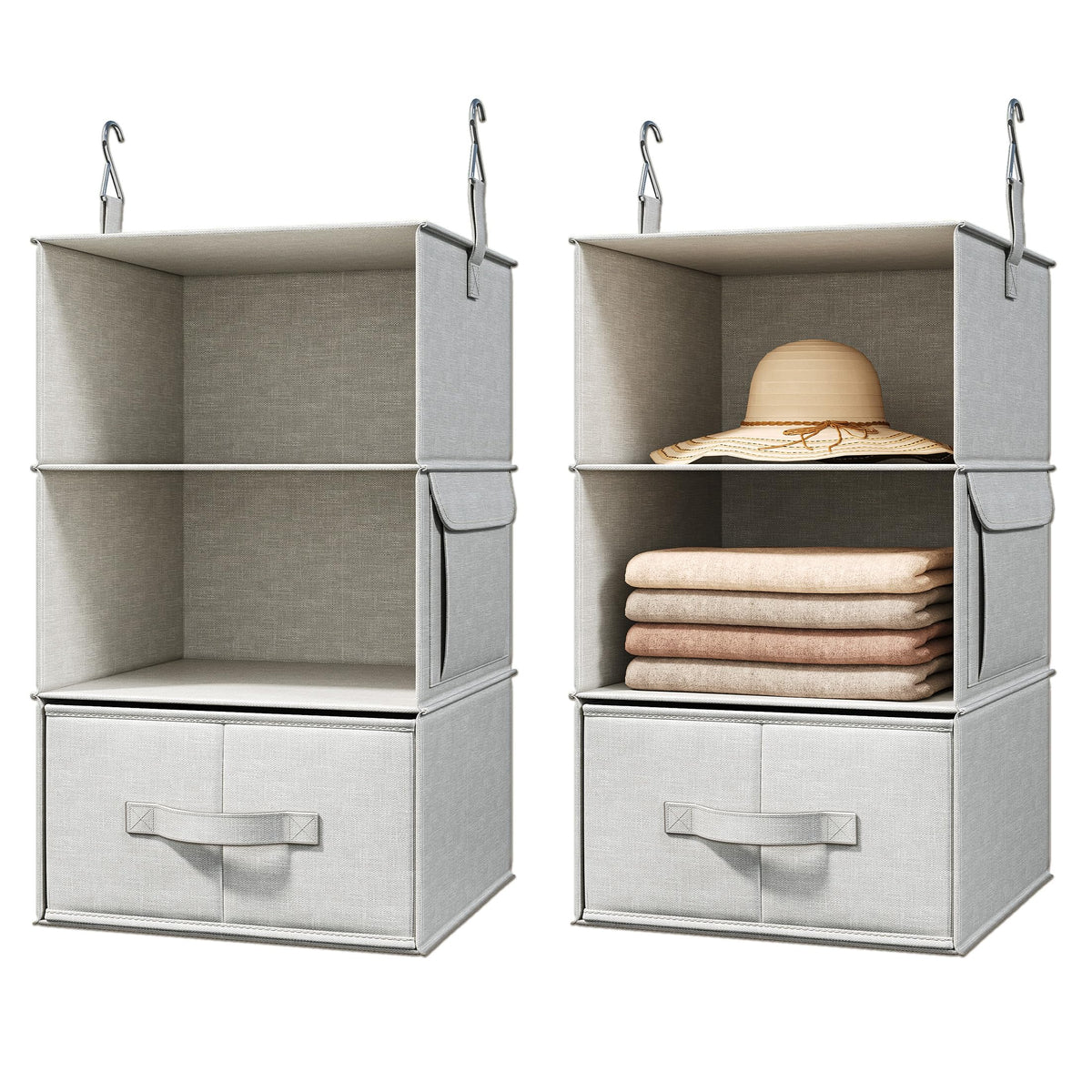 6-Shelf Hanging Closet Organizer with 3 Drawers, 2-in-1 Design, Beige