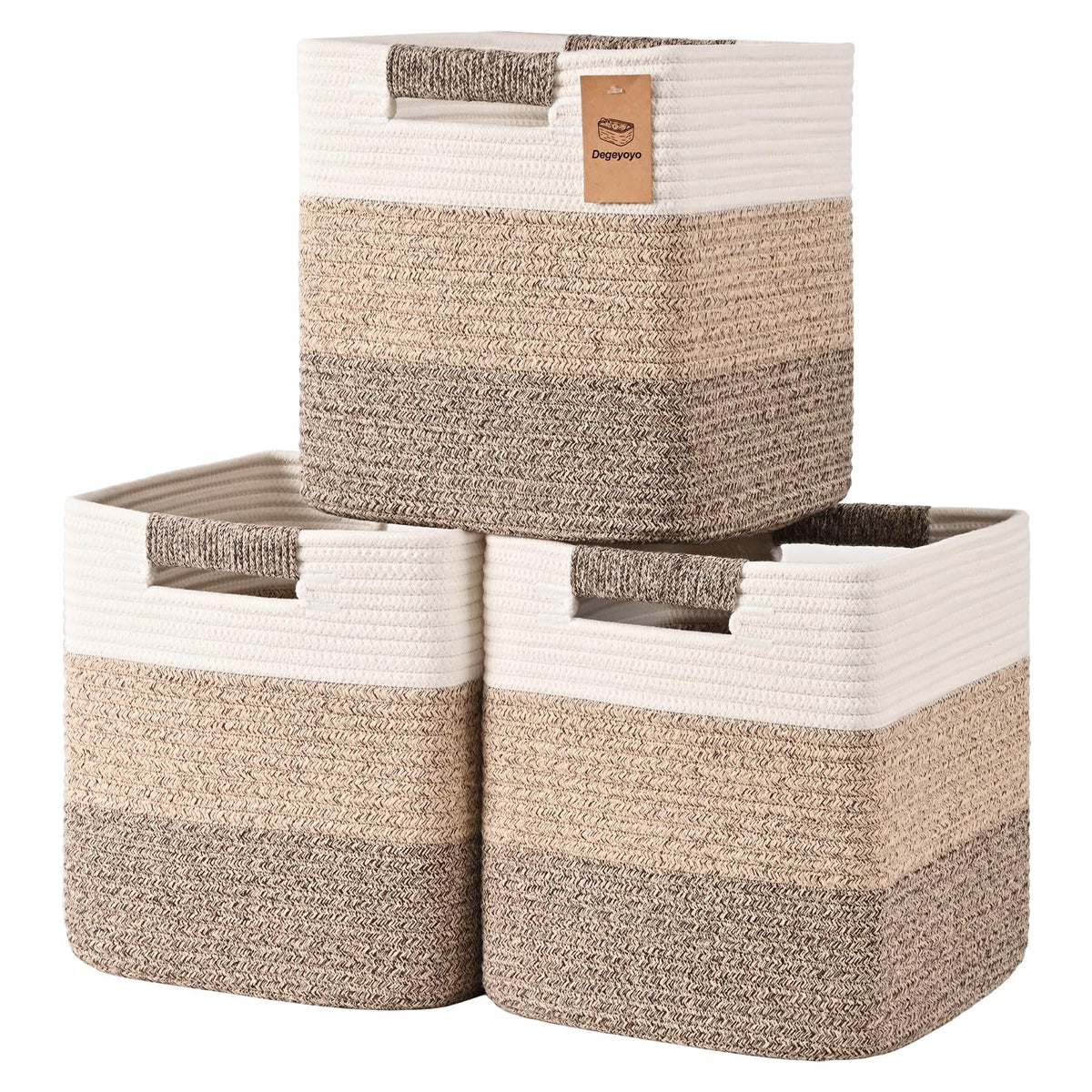 11 Inch Storage Cubes, 3 Pack Cube Storage Bins for Organizing, Cotton Rope Woven Baskets for Shelves, Bathroom, Kids Room, Closets, Baby Nursery