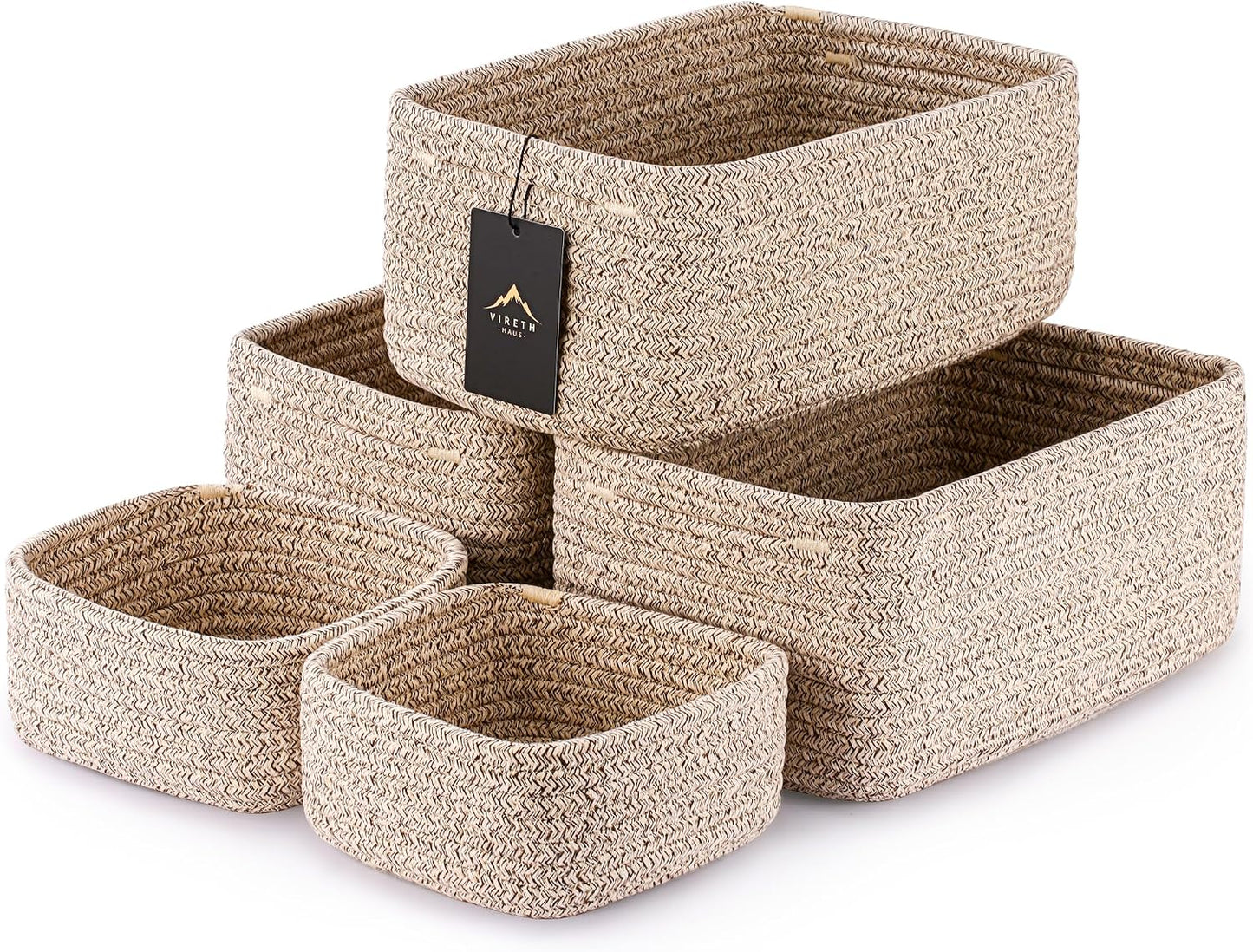 5-Pack Small Woven Rope Storage Baskets, 2 Sizes Organizer Bins