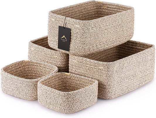 5-Pack Small Woven Rope Storage Baskets, 2 Sizes Organizer Bins