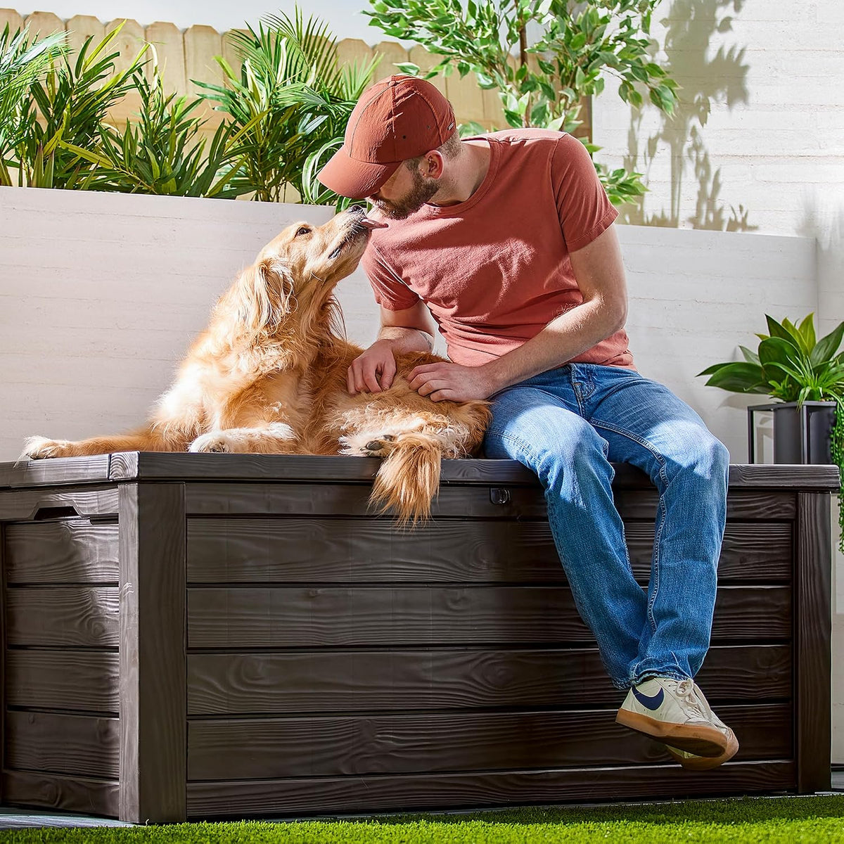 Keter Westwood 150 Gal Outdoor Storage Box for Patio and Pool Accessories