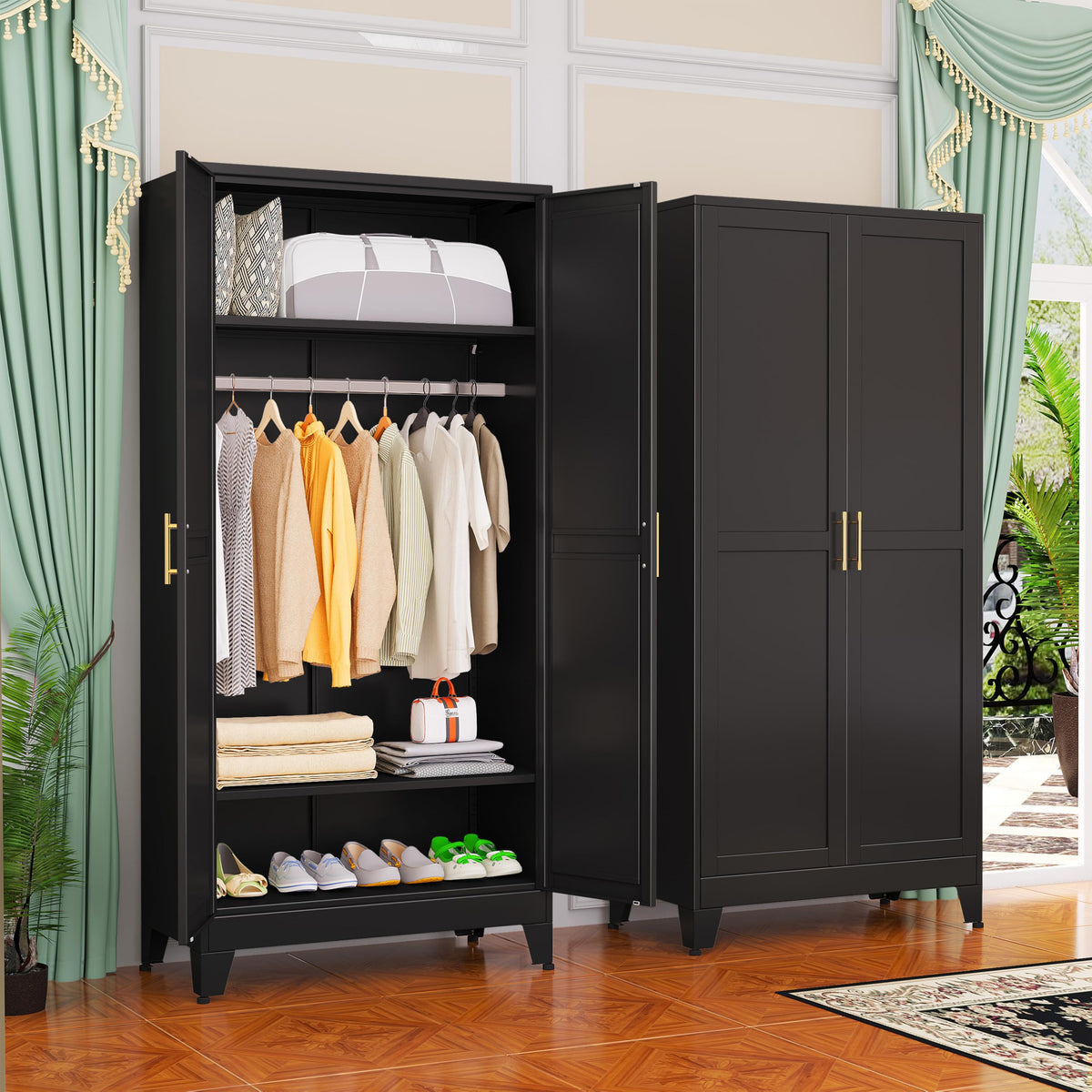 GAIOUS Metal Wardrobe Cabinet with 2 Drawers, 71" Clothing Storage Cabinets