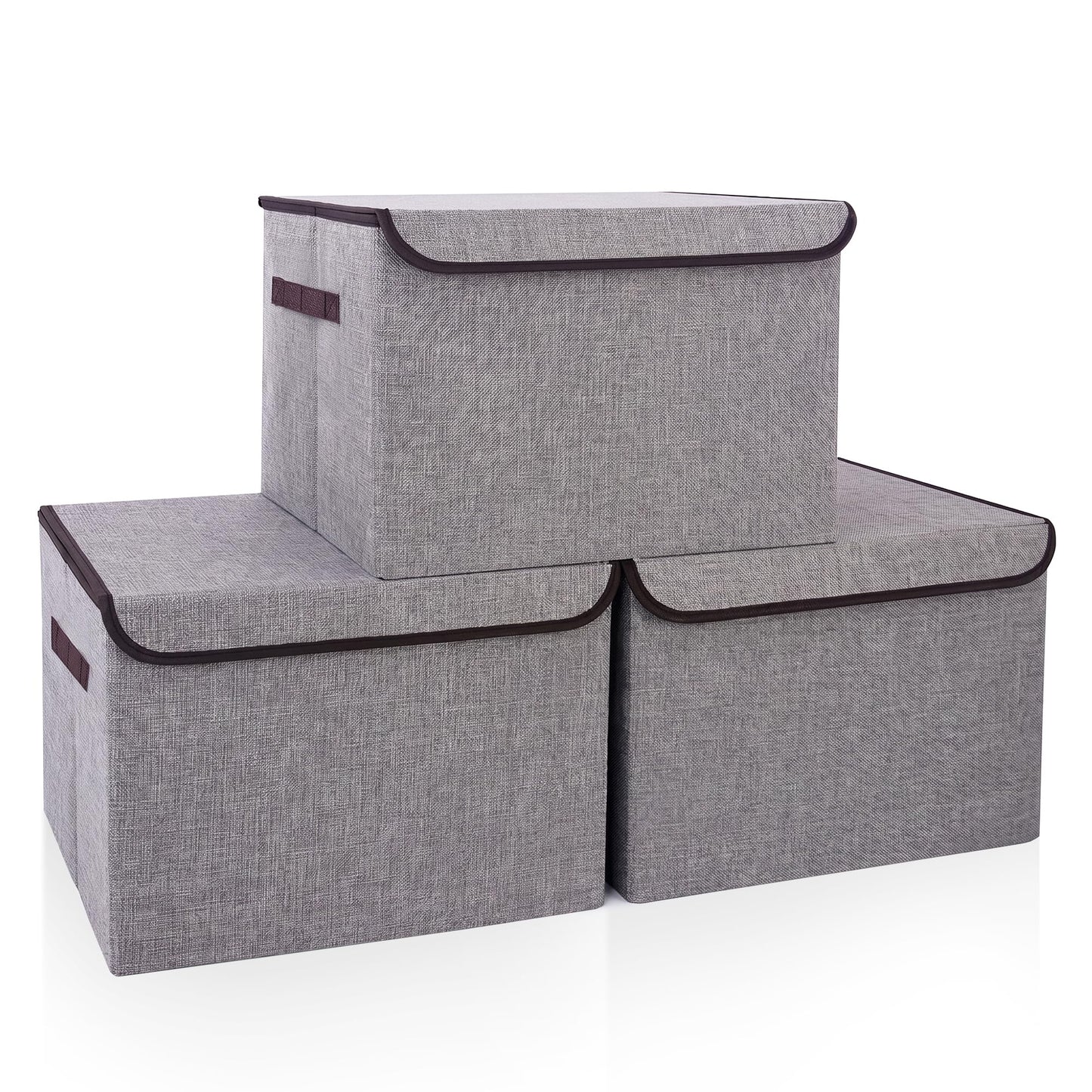 Bagnizer Large 22 Quart Linen Fabric Foldable Storage Bin Cube Organizer Basket with Flip-Top Lid & Handles, Clothes Blanket Box for Home, Office, Closet, Black, 4 Pack 14.6 x 9.5 x 9.5”