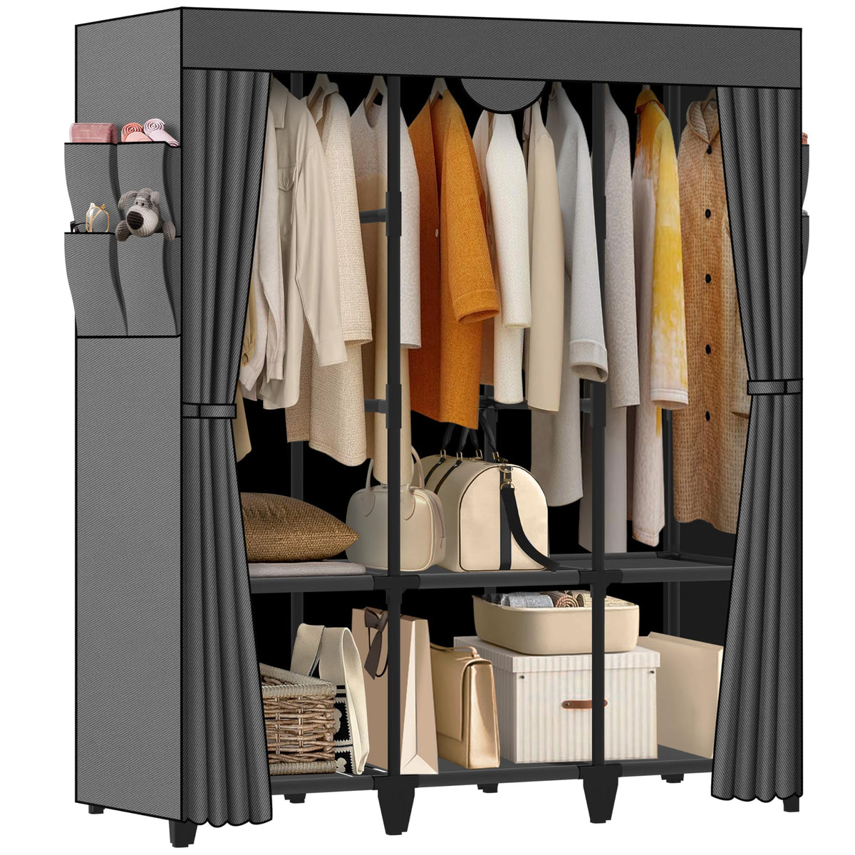 Wardrobe Closet, Quick and Easy Assembly, Black Portable Closet