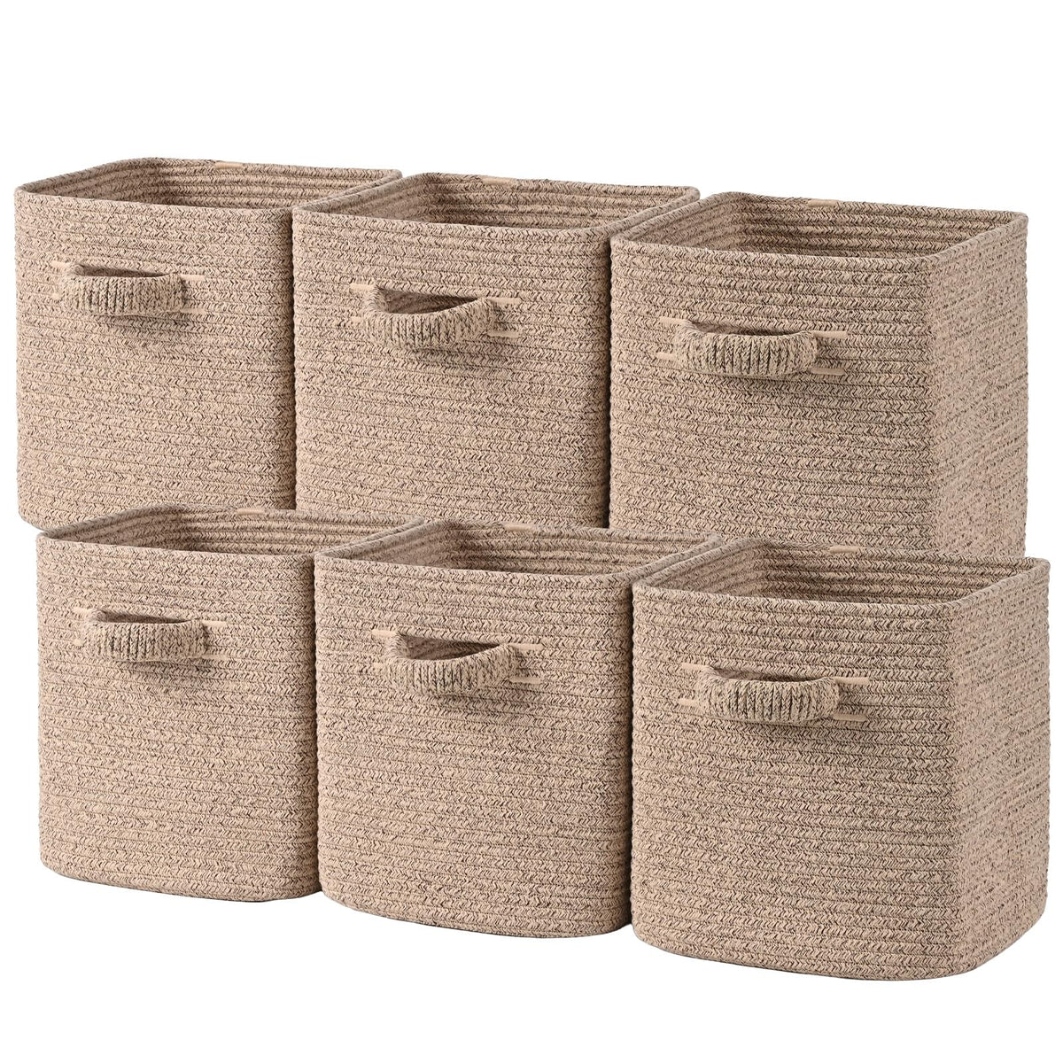 11 Inch Storage Cubes, 3 Pack Cube Storage Bins for Organizing, Cotton Rope Woven Baskets for Shelves, Bathroom, Kids Room, Closets, Baby Nursery