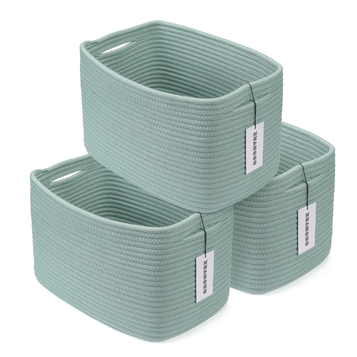 XUANGUO Woven Cotton Rope Storage Baskets 15x10x9.3" 3 Pack White and Brown