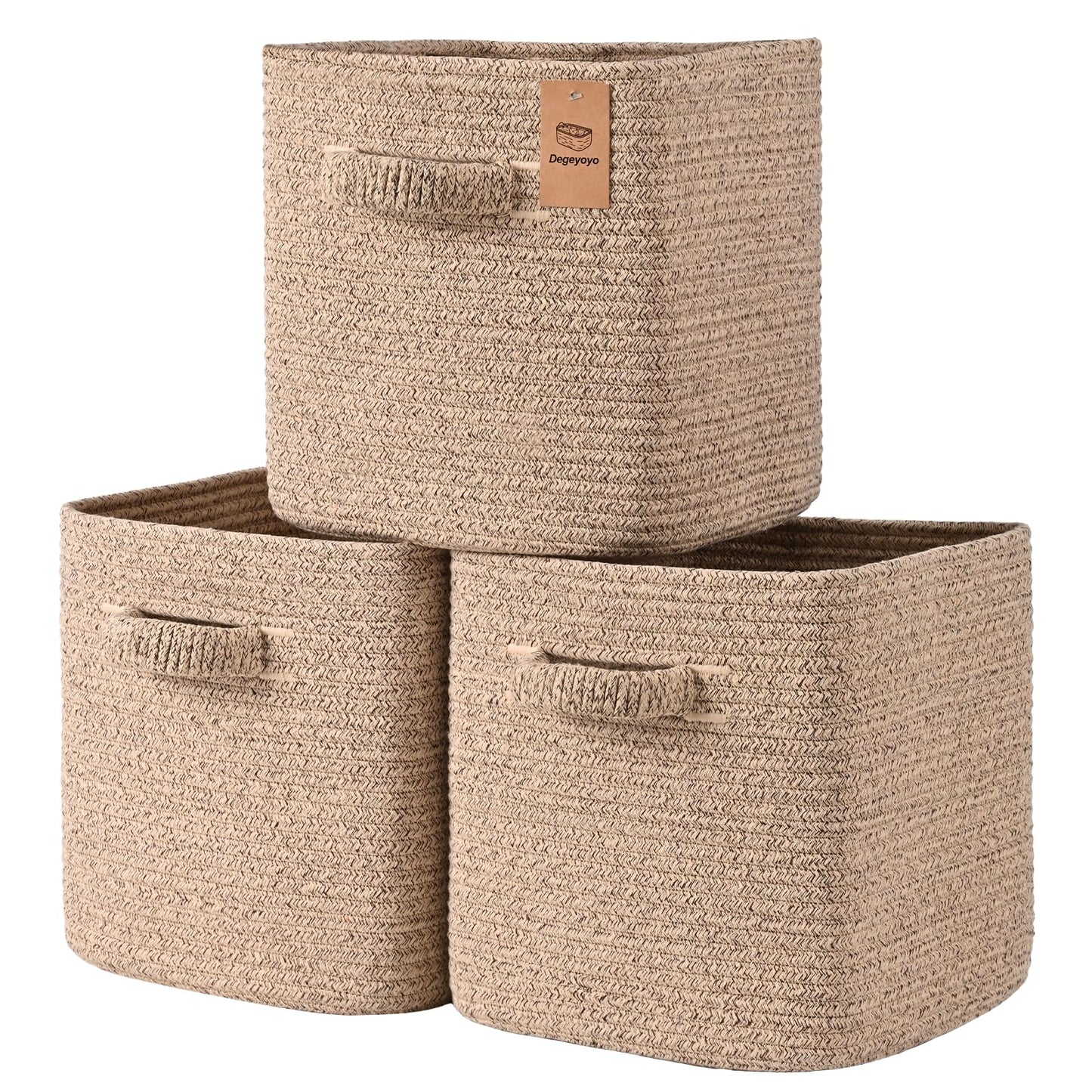 11 Inch Storage Cubes, 3 Pack Cube Storage Bins for Organizing, Cotton Rope Woven Baskets for Shelves, Bathroom, Kids Room, Closets, Baby Nursery