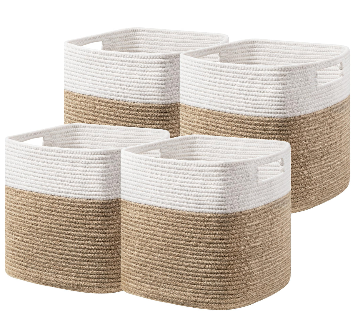 UBBCARE Set of 4 Storage Cubes-13 X 13 X 13 In, Cotton Rope Basket for Shelves, Toys, Book, Cube Storage Bin with Handles, Woven Storage Basket for Organizing, Beige
