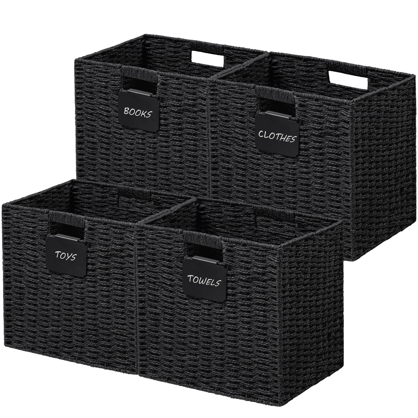 UBBCARE 2 Pack Wicker Basket, 10.5×10.5 Storage Cubes with Label, Foldable Cube Storage Bin with Handle, Square Storage Basket for Shelves, Woven Paper Rope Basket for Organizing, Green