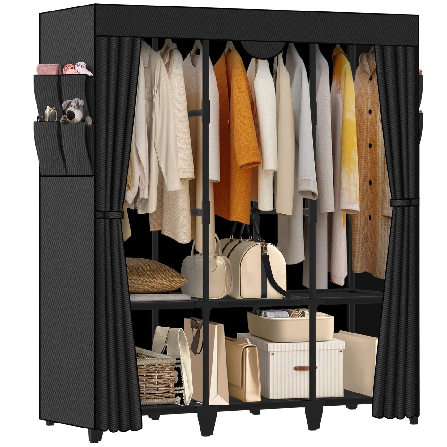 Wardrobe Closet, Quick and Easy Assembly, Black Portable Closet