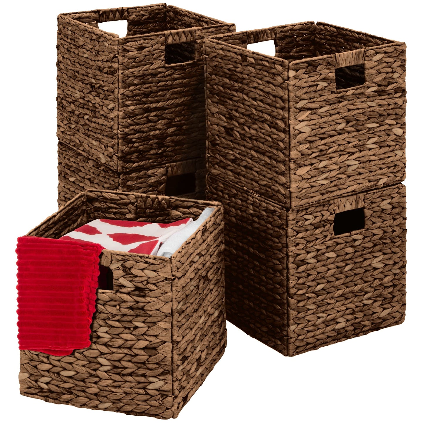 Best Choice Products 10.5x10.5in Pack of 5 Cube Storage Baskets, Water Hyacinth Multipurpose Collapsible Organizers, Handwoven Laundry Totes for Laundry, Living Room, Kids Room & Nursery - Natural