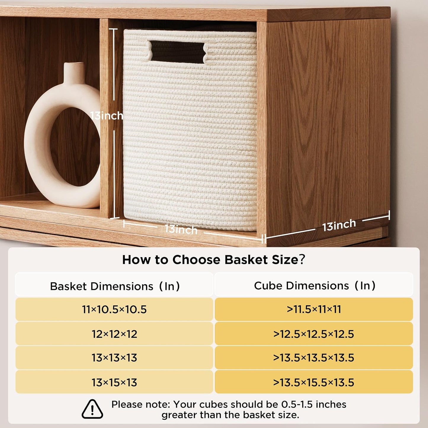 UBBCARE Set of 4 Storage Cubes-13 X 13 X 13 In, Cotton Rope Basket for Shelves, Toys, Book, Cube Storage Bin with Handles, Woven Storage Basket for Organizing, Beige