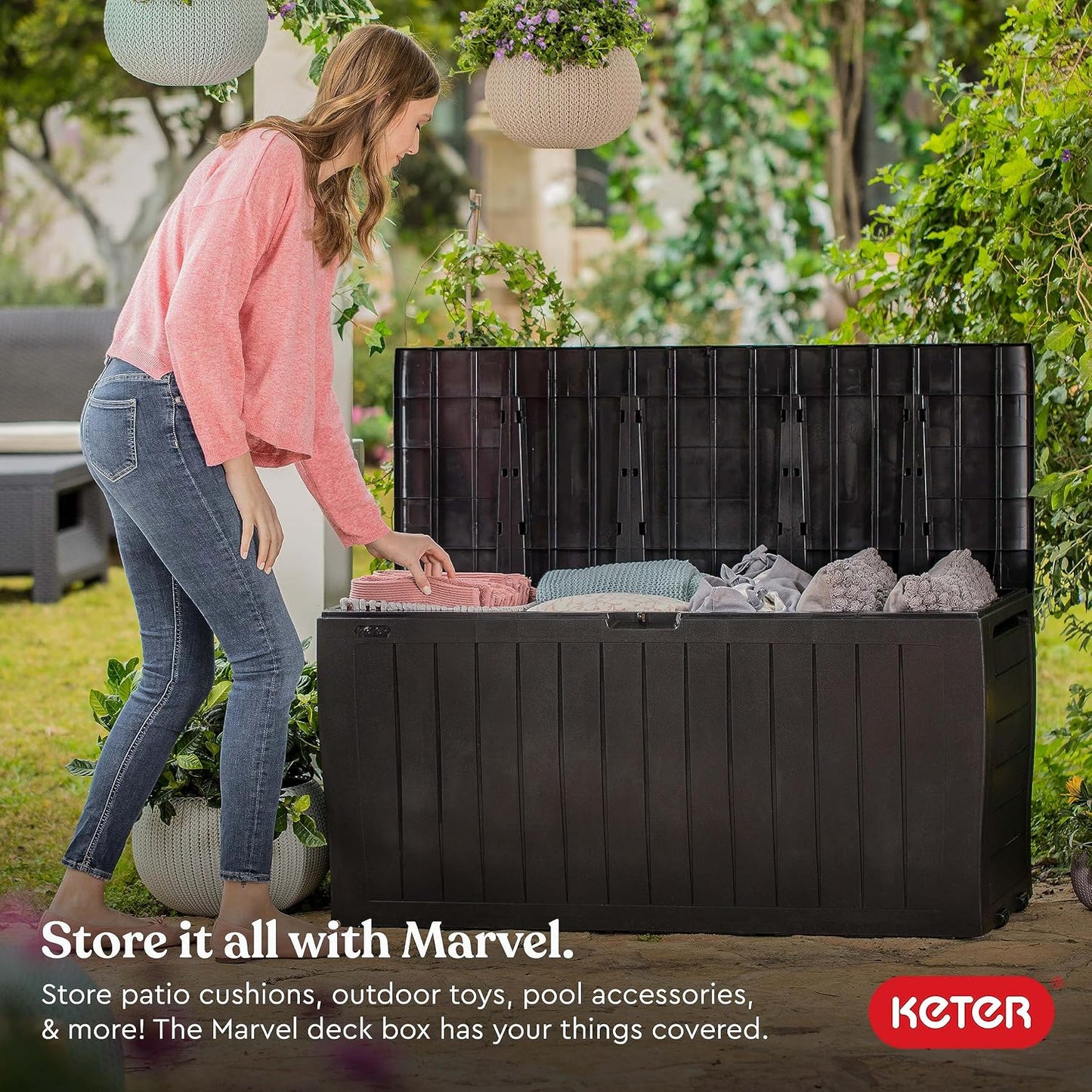 Keter Marvel 71 Gal Outdoor Storage Box for Patio and Pool Accessories