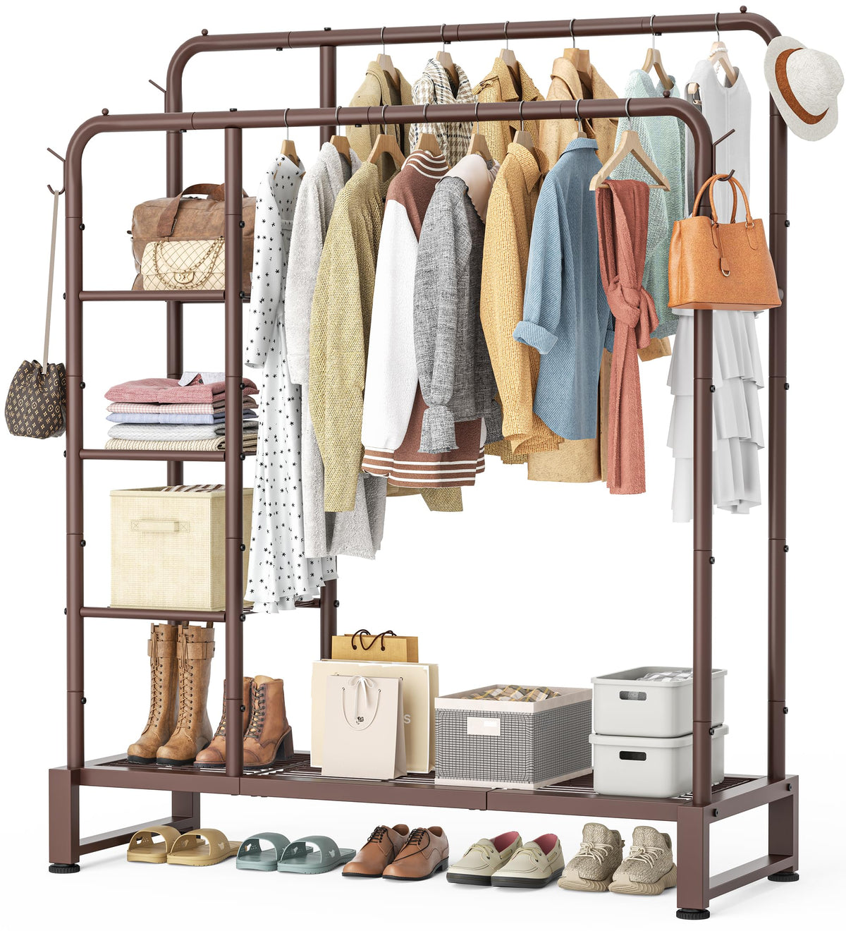 Double Rods Clothes Rack Clothing Rack, Clothes Rack for Hanging Clothes