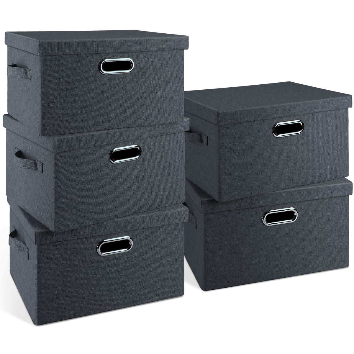 Graciadeco Large Quart Collapsible Stackable Storage Bins with Lids, 3 Packs Beige Linen Fabric Closet Boxes with Lids, Storage Cube Baskets Container Organizers for Bedroom Office(16.6 x 11.7 x 10.8)