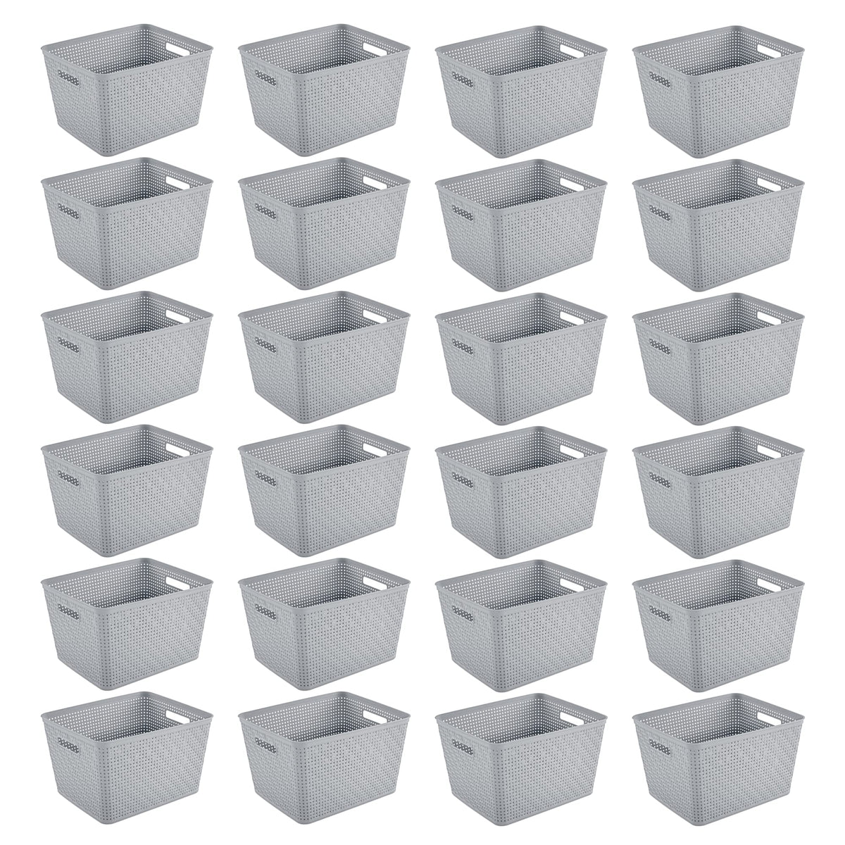 Sterilite Tall Basket, Woven Plastic Storage Organizer Bin, Cement, 6-Pack