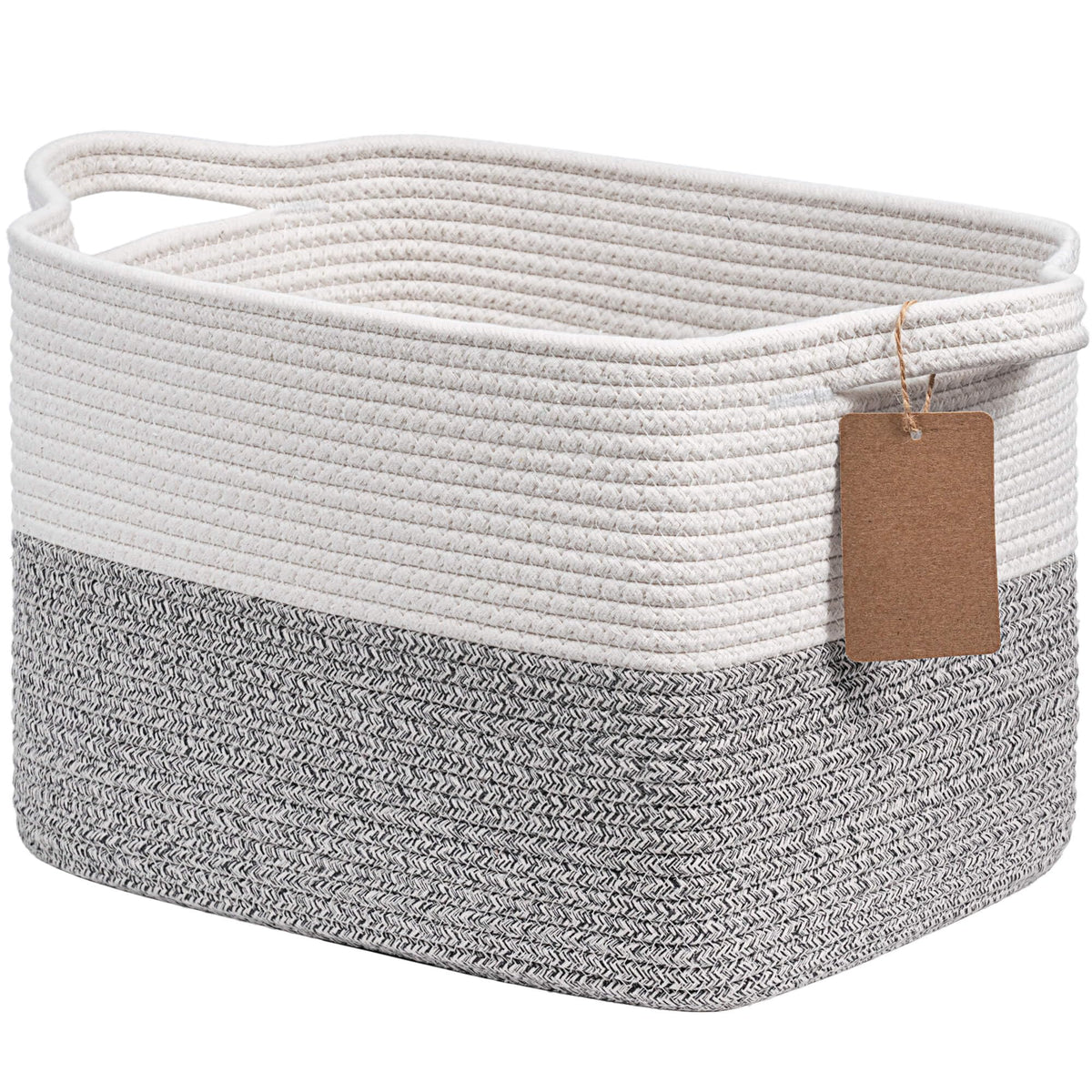 Goodpick Woven Rope Storage Basket for Shelves, Rectangle, Light Brown