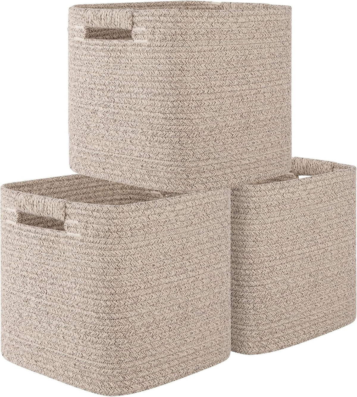 OIAHOMY Storage Cubes 11 Inch Storage Bins 3-Pack Square Baskets Brown