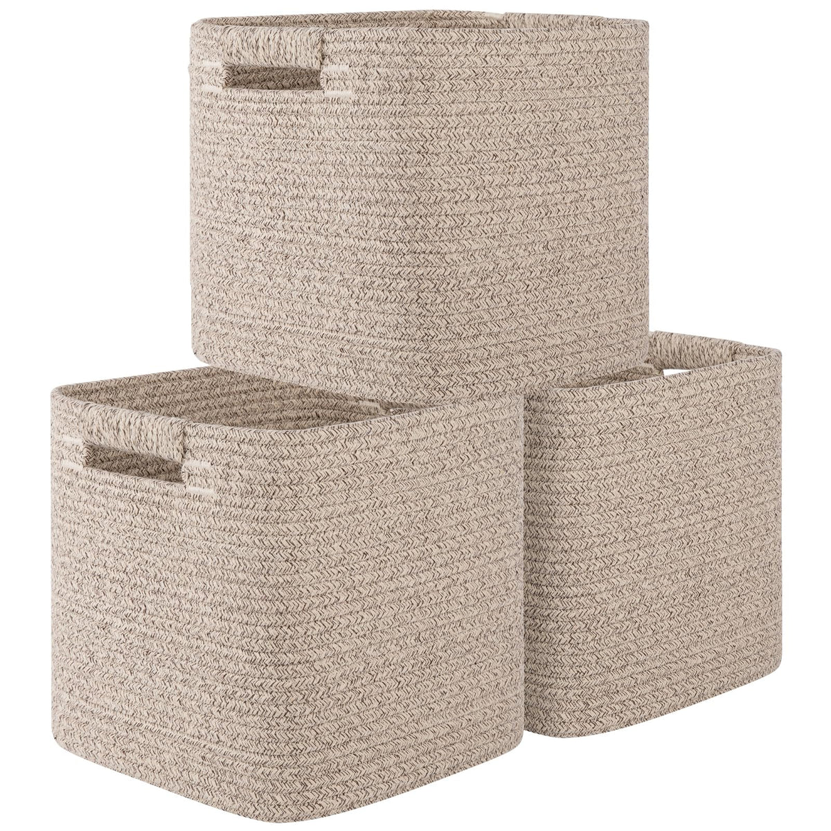 OIAHOMY Storage Cubes 11 Inch Storage Bins 3-Pack Square Baskets Brown