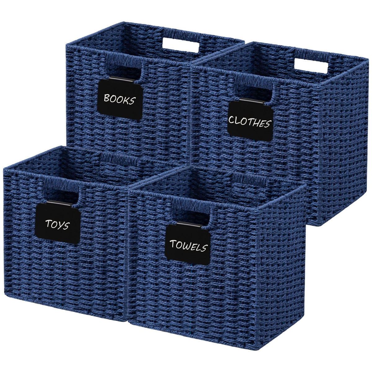 UBBCARE 2 Pack Wicker Basket, 10.5×10.5 Storage Cubes with Label, Foldable Cube Storage Bin with Handle, Square Storage Basket for Shelves, Woven Paper Rope Basket for Organizing, Green