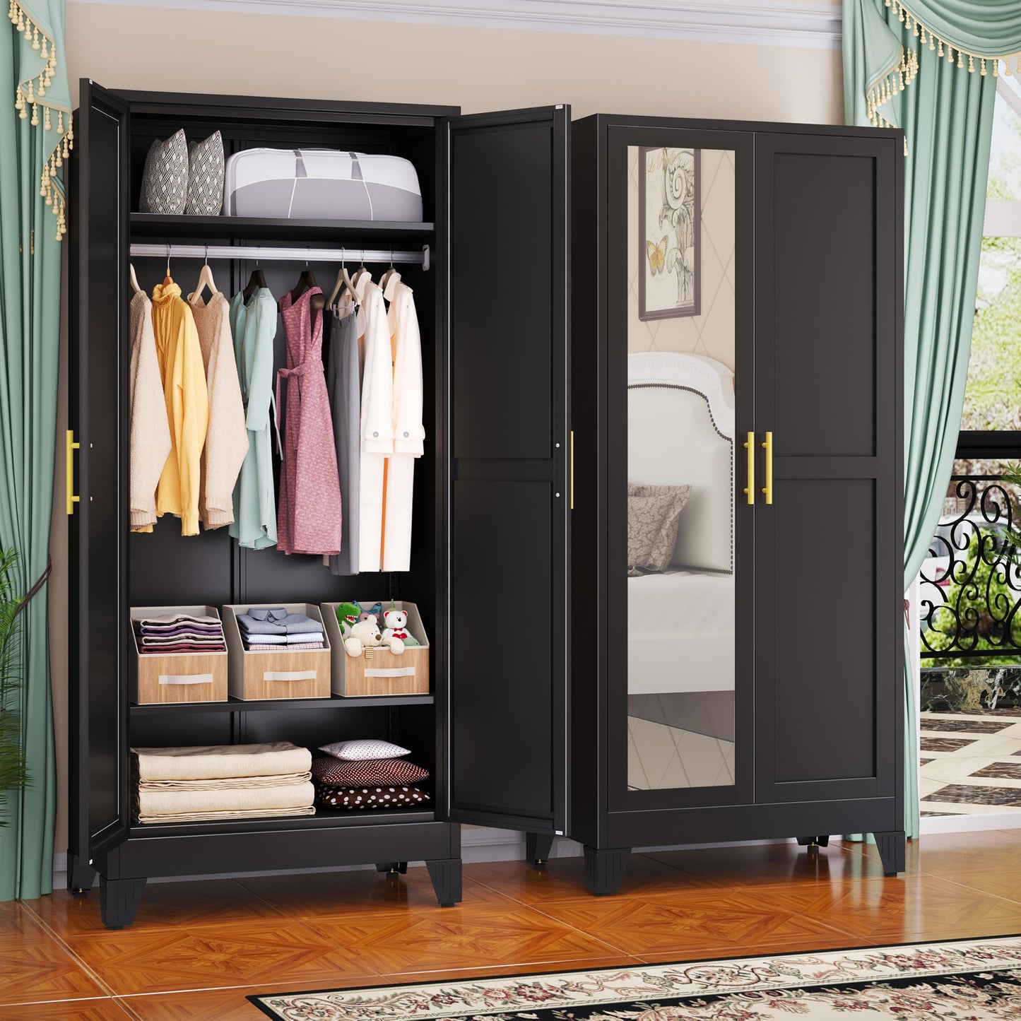 GAIOUS Metal Wardrobe Cabinet with 2 Drawers, 71" Clothing Storage Cabinets