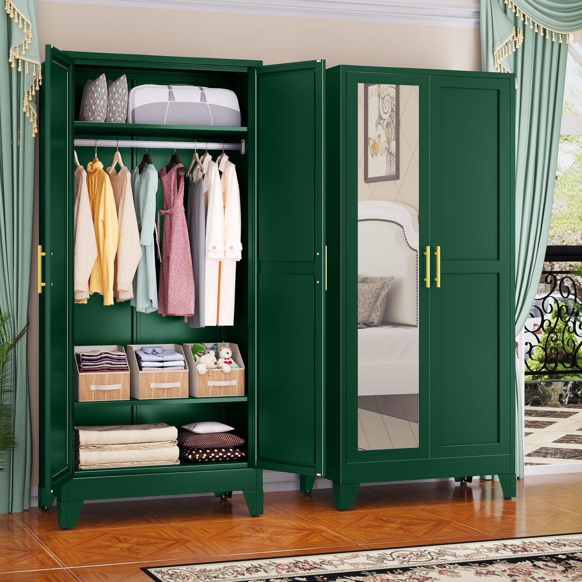 GAIOUS Metal Wardrobe Cabinet with 2 Drawers, 71" Clothing Storage Cabinets