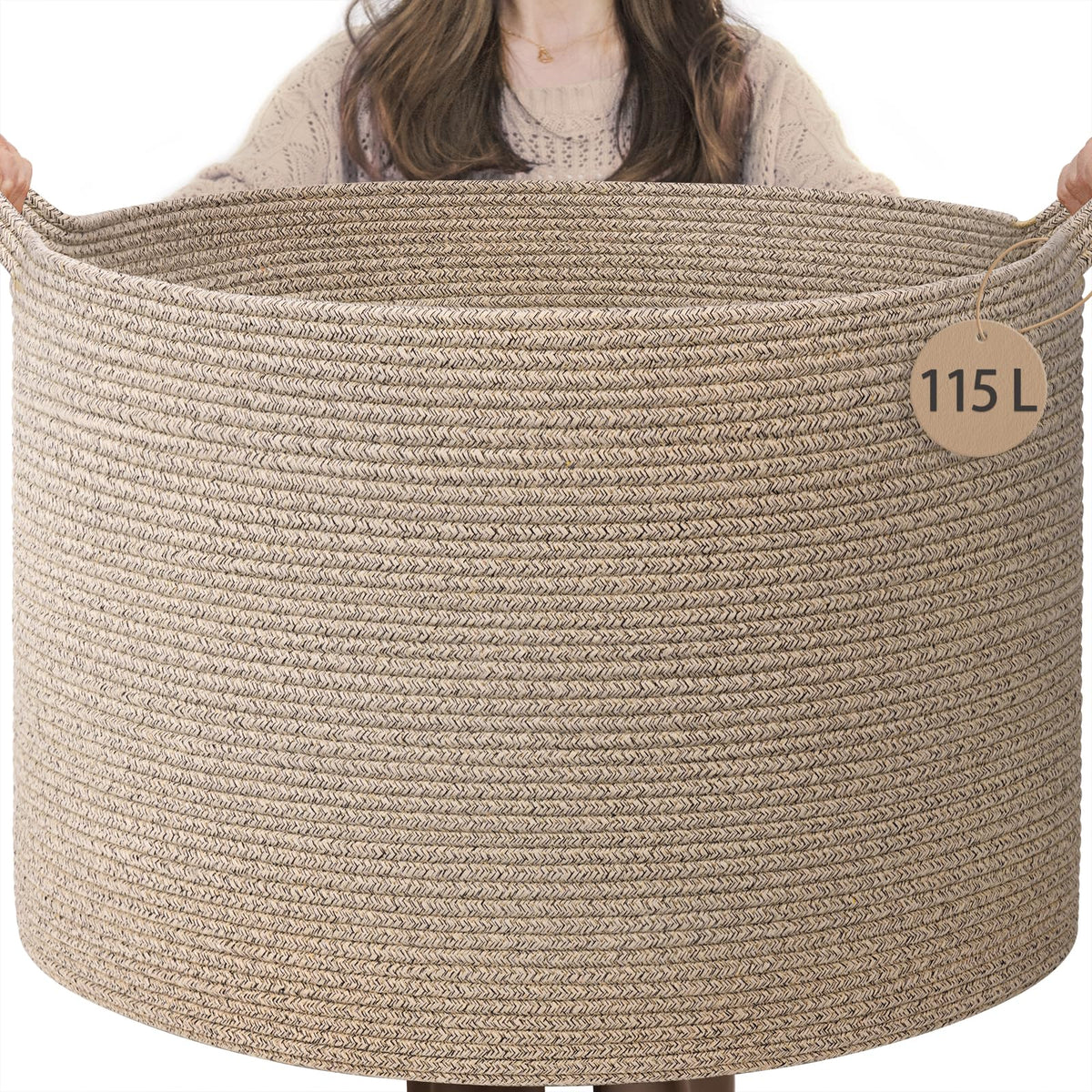 INDRESSME XXXLarge Woven Rope Blanket Basket Living Room Brown, 90L