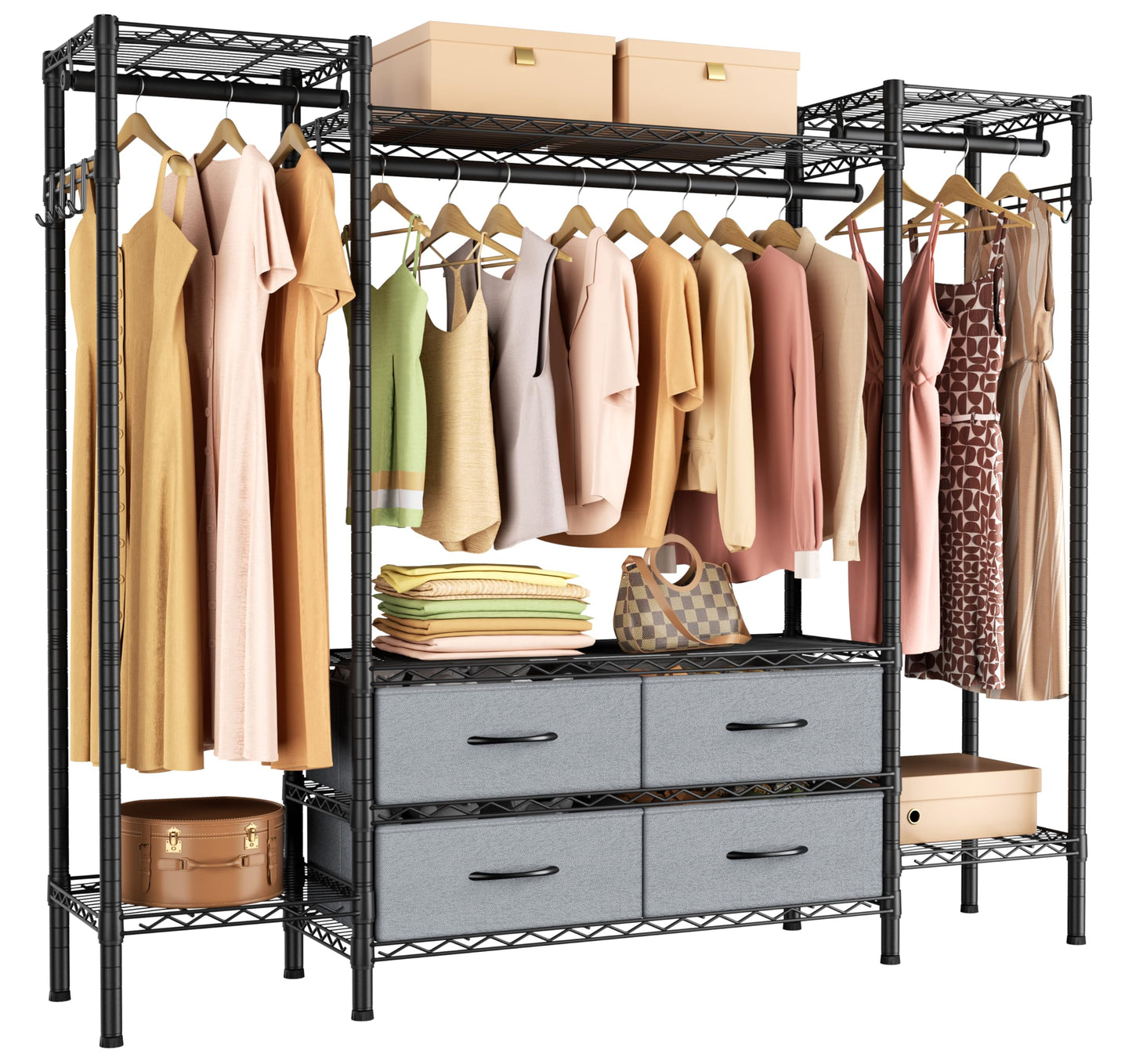 Golpart Heavy Duty Clothes Rack Metal Wardrobe with Adjustable Wire Shelves