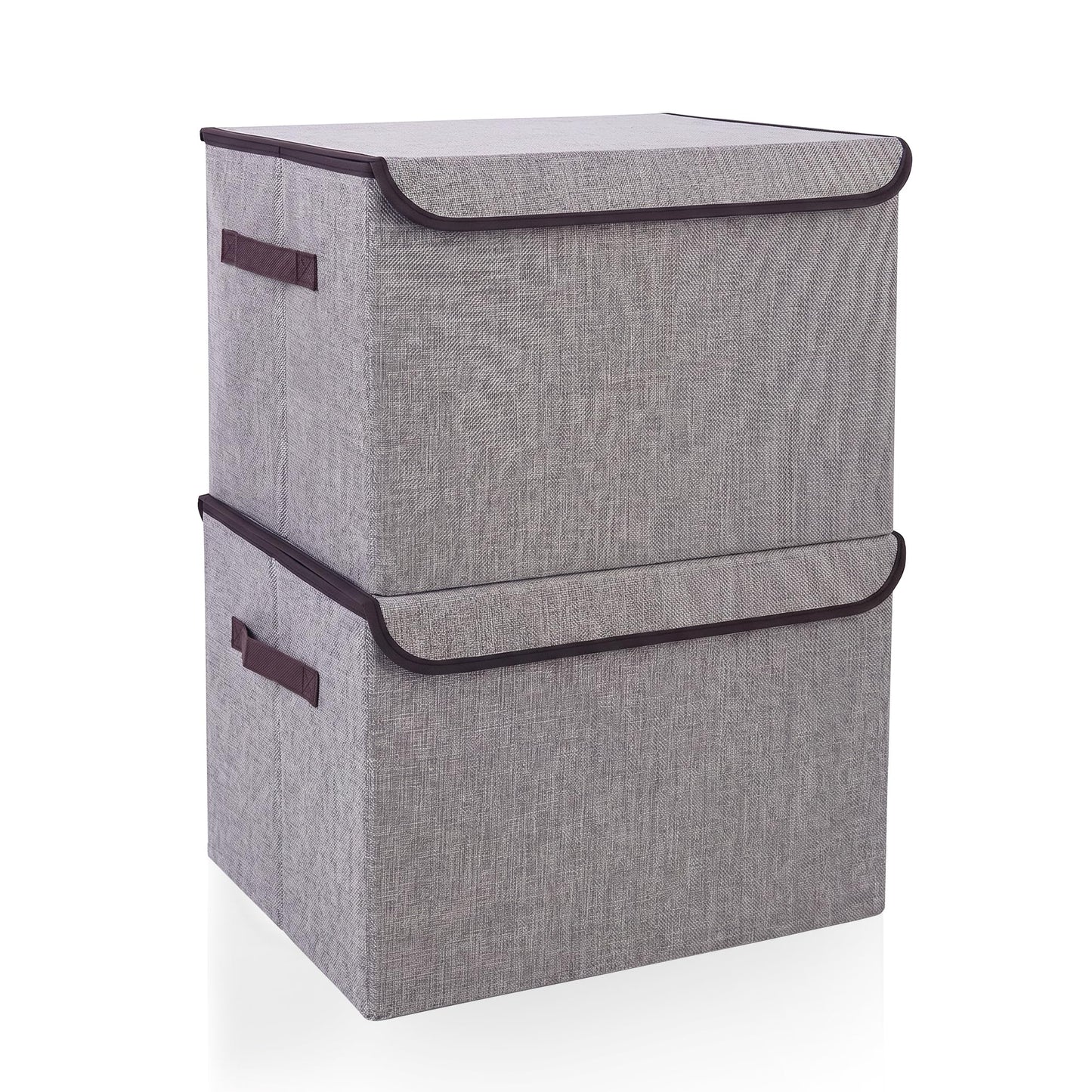 Bagnizer Large 22 Quart Linen Fabric Foldable Storage Bin Cube Organizer Basket with Flip-Top Lid & Handles, Clothes Blanket Box for Home, Office, Closet, Black, 4 Pack 14.6 x 9.5 x 9.5”