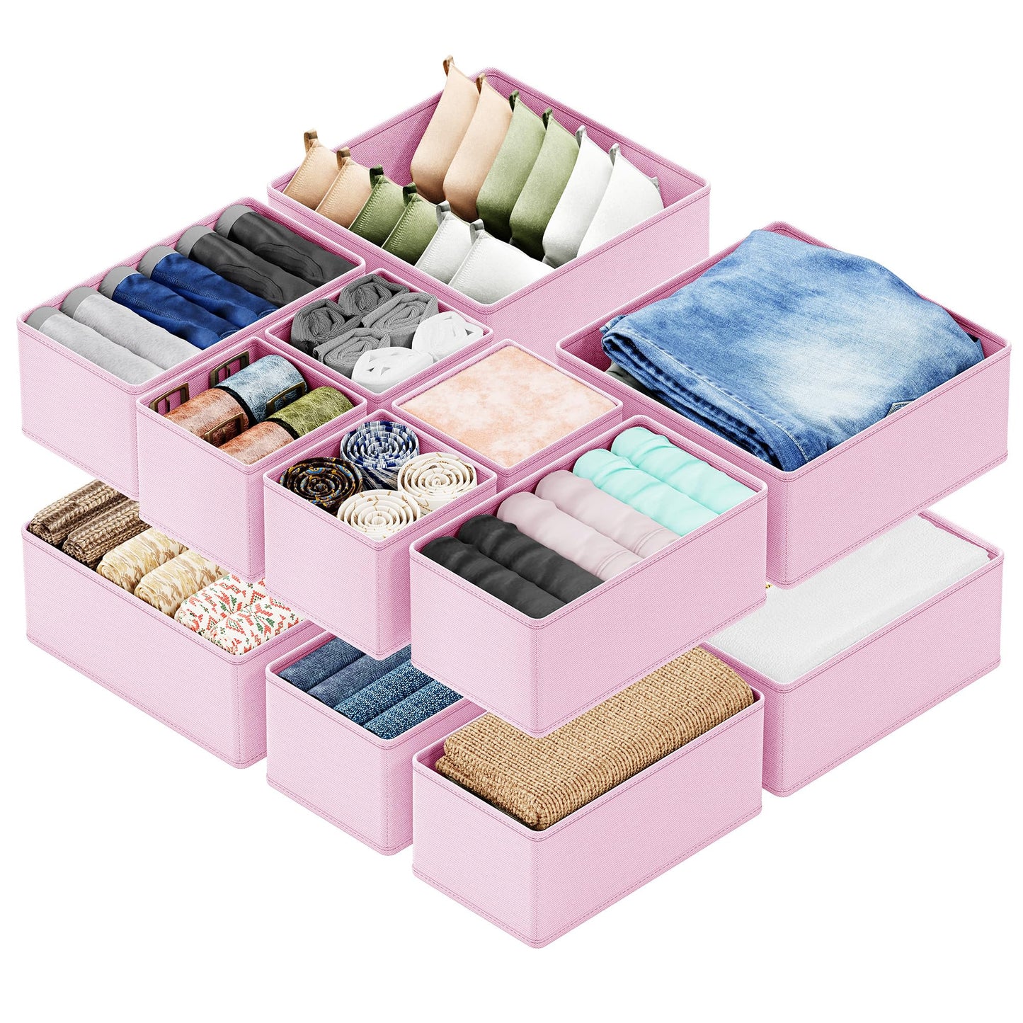 SpaceAid Drawer Organizer Clothes, 12 Pack Dresser Organizer Bins for Nursery, Closet Organization and Storage Dividers for Clothing, Baby Clothes, Underwears, Socks (Black)