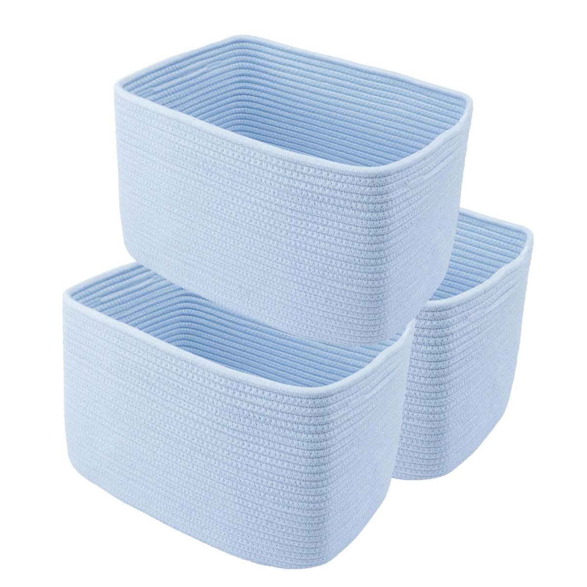 XUANGUO Woven Cotton Rope Storage Baskets 15x10x9.3" 3 Pack White and Brown