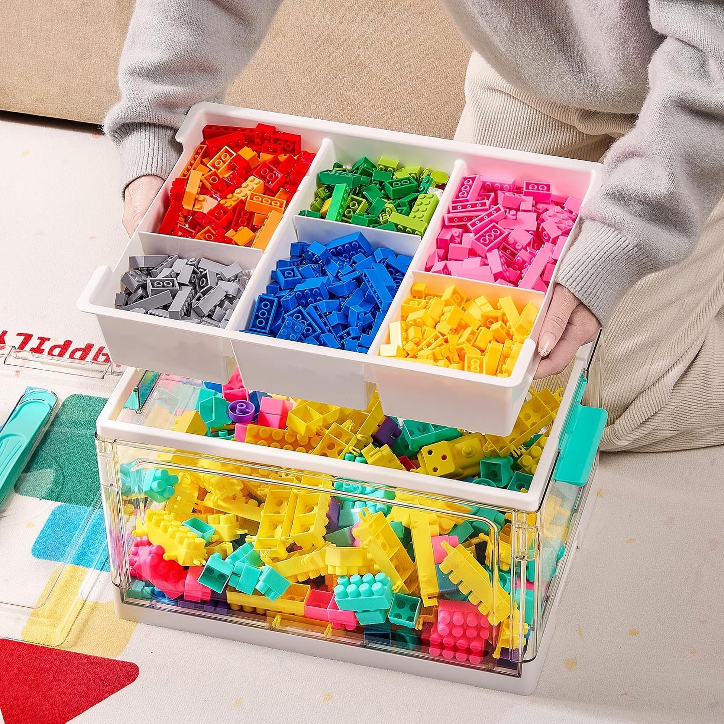 Vtopmart 24 QT Clear Plastic Craft Storage Box with Tray & Dividers, 1 Pack