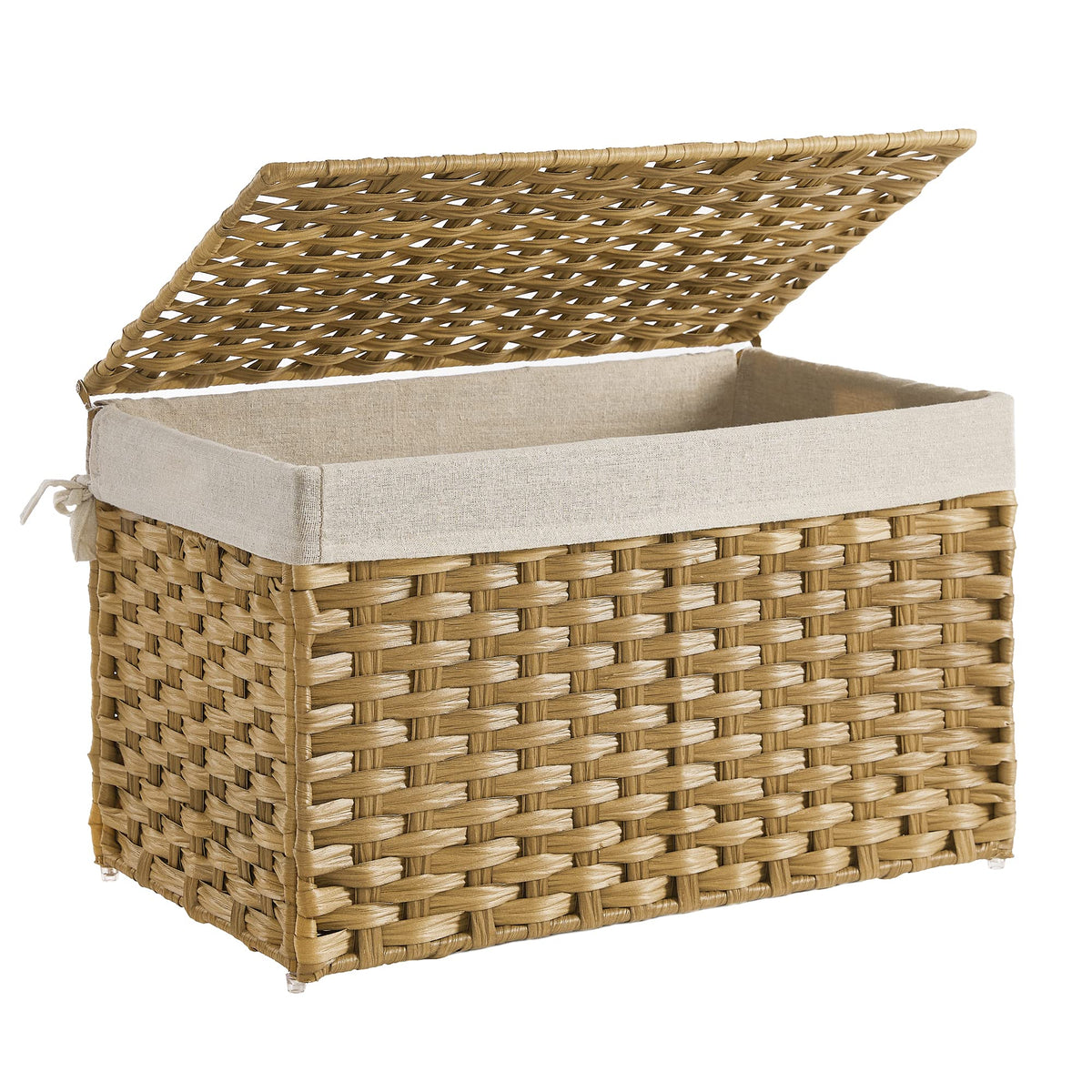 SONGMICS Woven Storage Basket with Lid, 42.3 Gallon (160L), Foldable