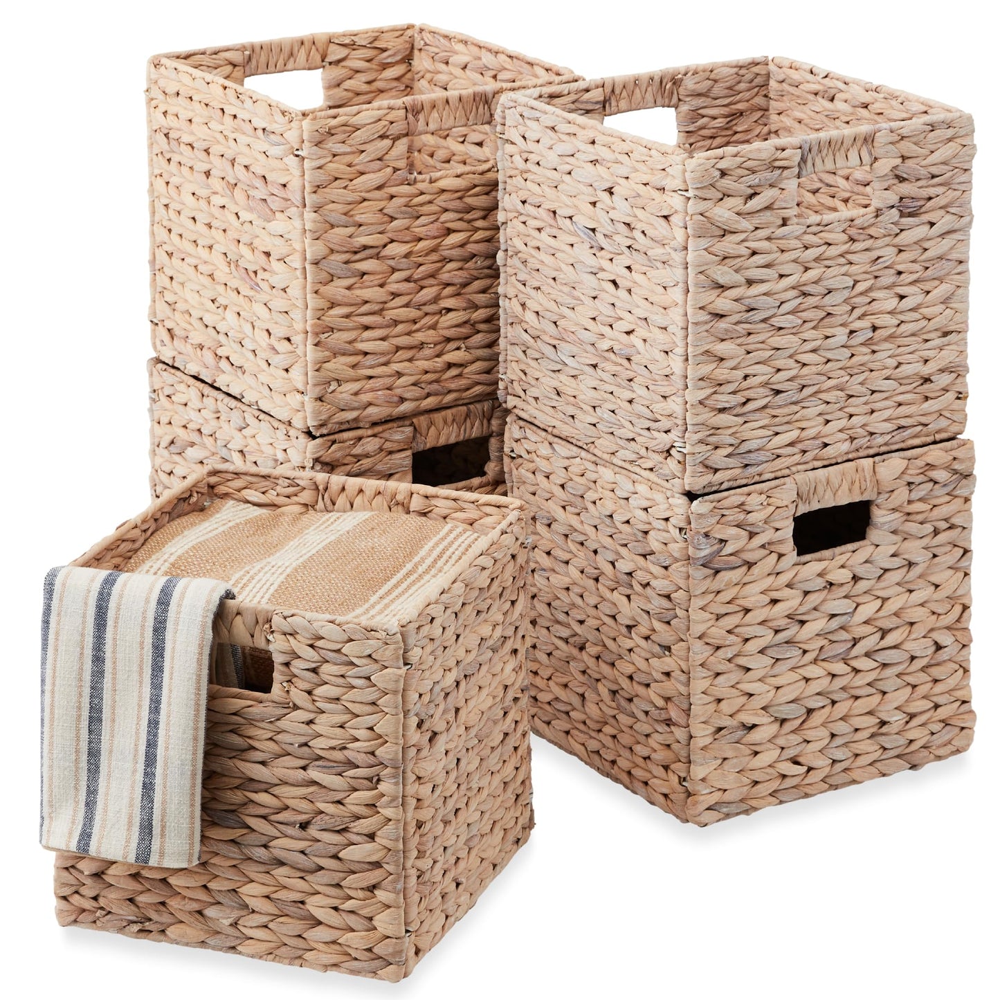 Best Choice Products 10.5x10.5in Pack of 5 Cube Storage Baskets, Water Hyacinth Multipurpose Collapsible Organizers, Handwoven Laundry Totes for Laundry, Living Room, Kids Room & Nursery - Natural