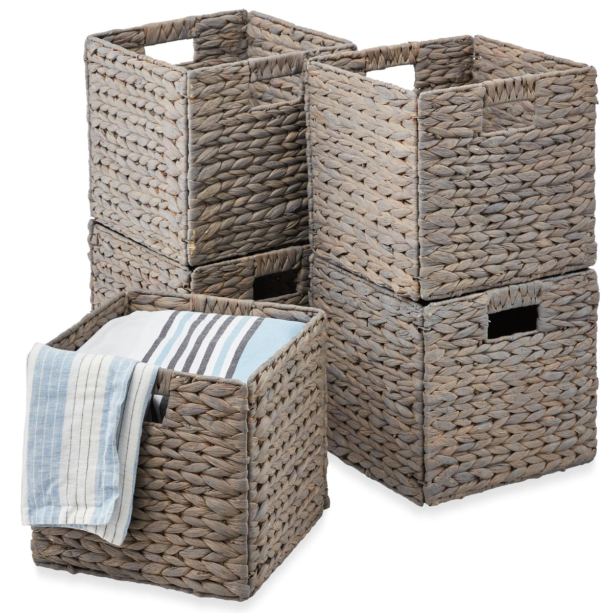 Best Choice Products 10.5x10.5in Pack of 5 Cube Storage Baskets, Water Hyacinth Multipurpose Collapsible Organizers, Handwoven Laundry Totes for Laundry, Living Room, Kids Room & Nursery - Natural