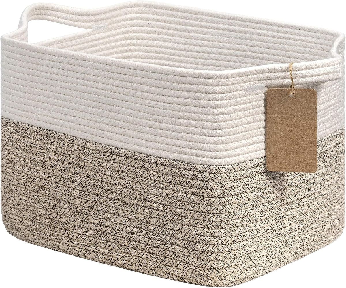 Goodpick Woven Rope Storage Basket for Shelves, Rectangle, Light Brown