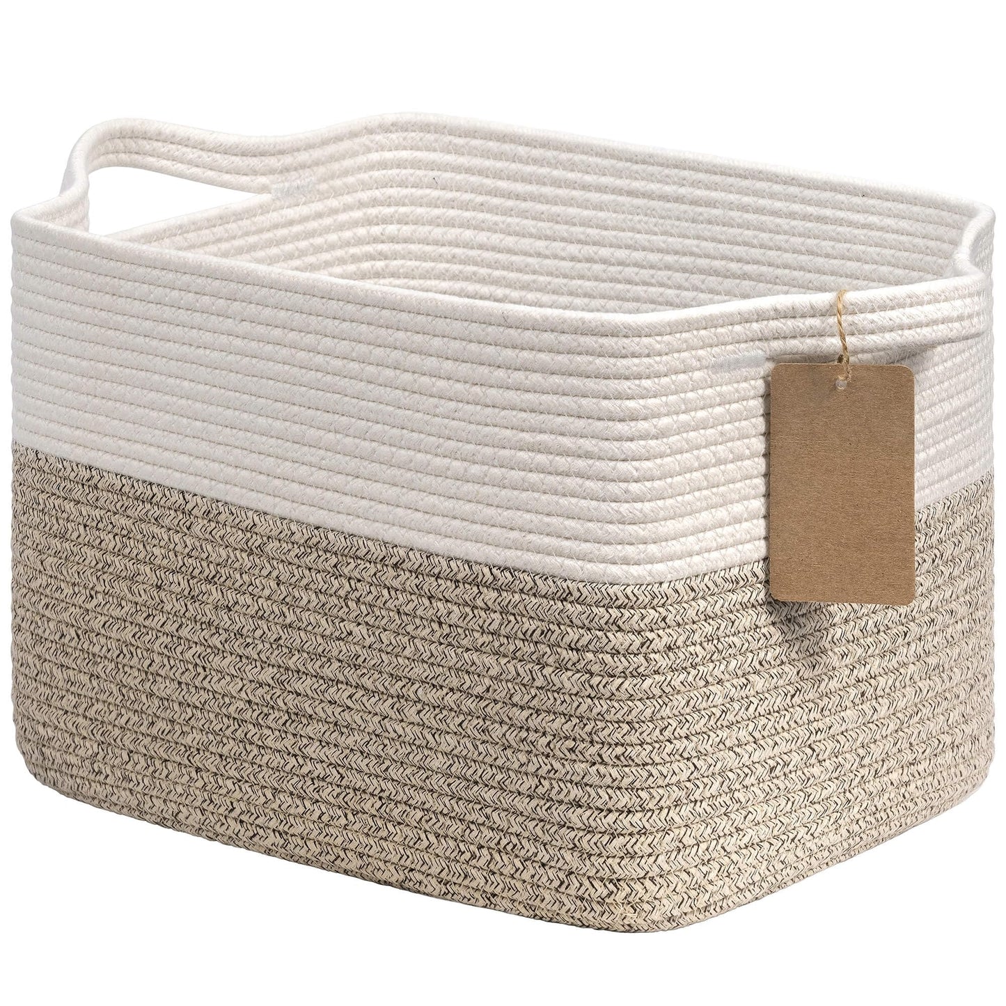 Goodpick Woven Rope Storage Basket for Shelves, Rectangle, Light Brown
