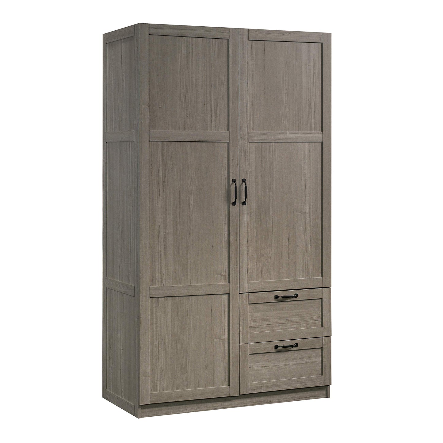 Sauder Select Multipurpose Bedroom Armoire Wardrobe Closet Pantry Storage Cabinet with Storage Drawers and Hanging Rail, in Soft White finish