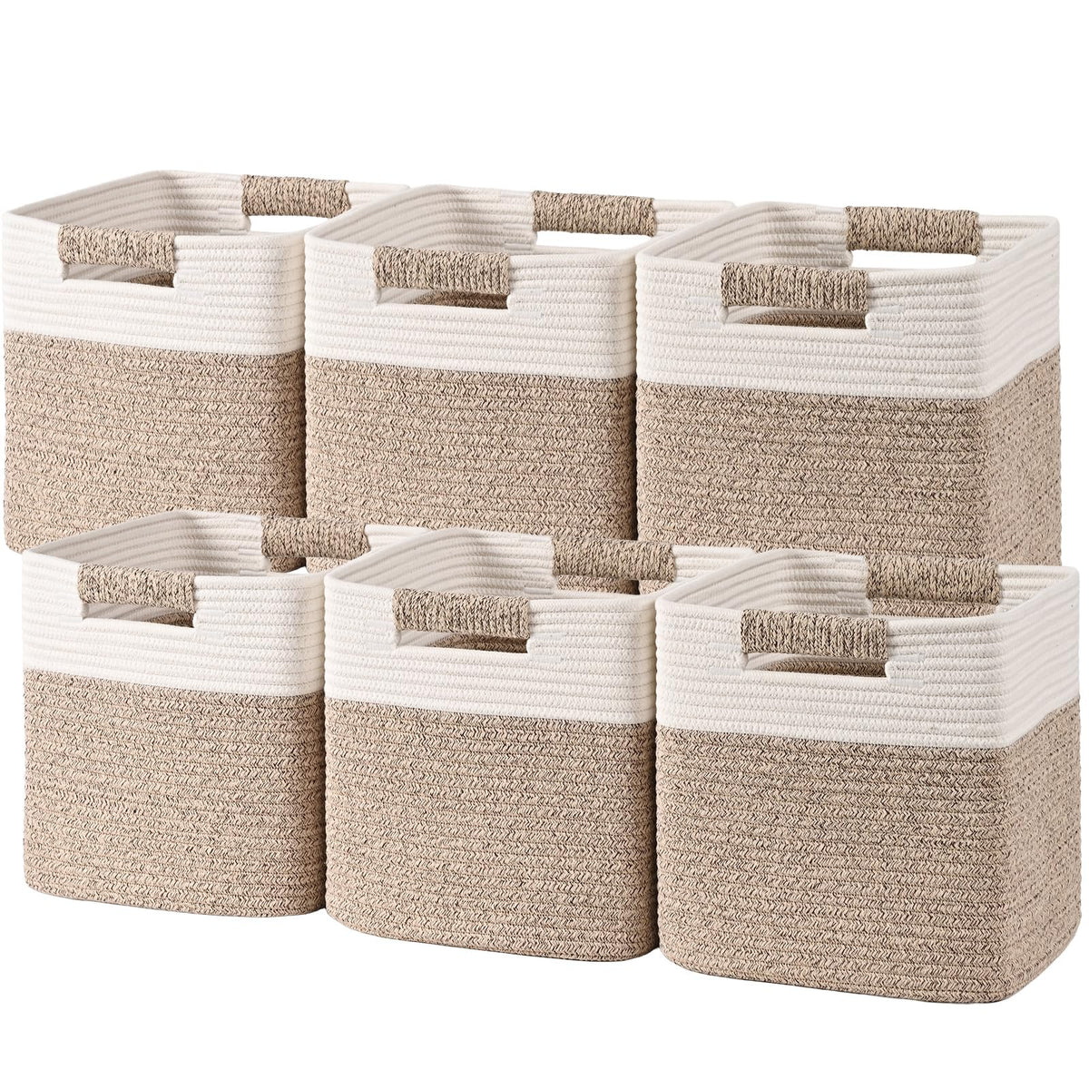 11 Inch Storage Cubes, 3 Pack Cube Storage Bins for Organizing, Cotton Rope Woven Baskets for Shelves, Bathroom, Kids Room, Closets, Baby Nursery