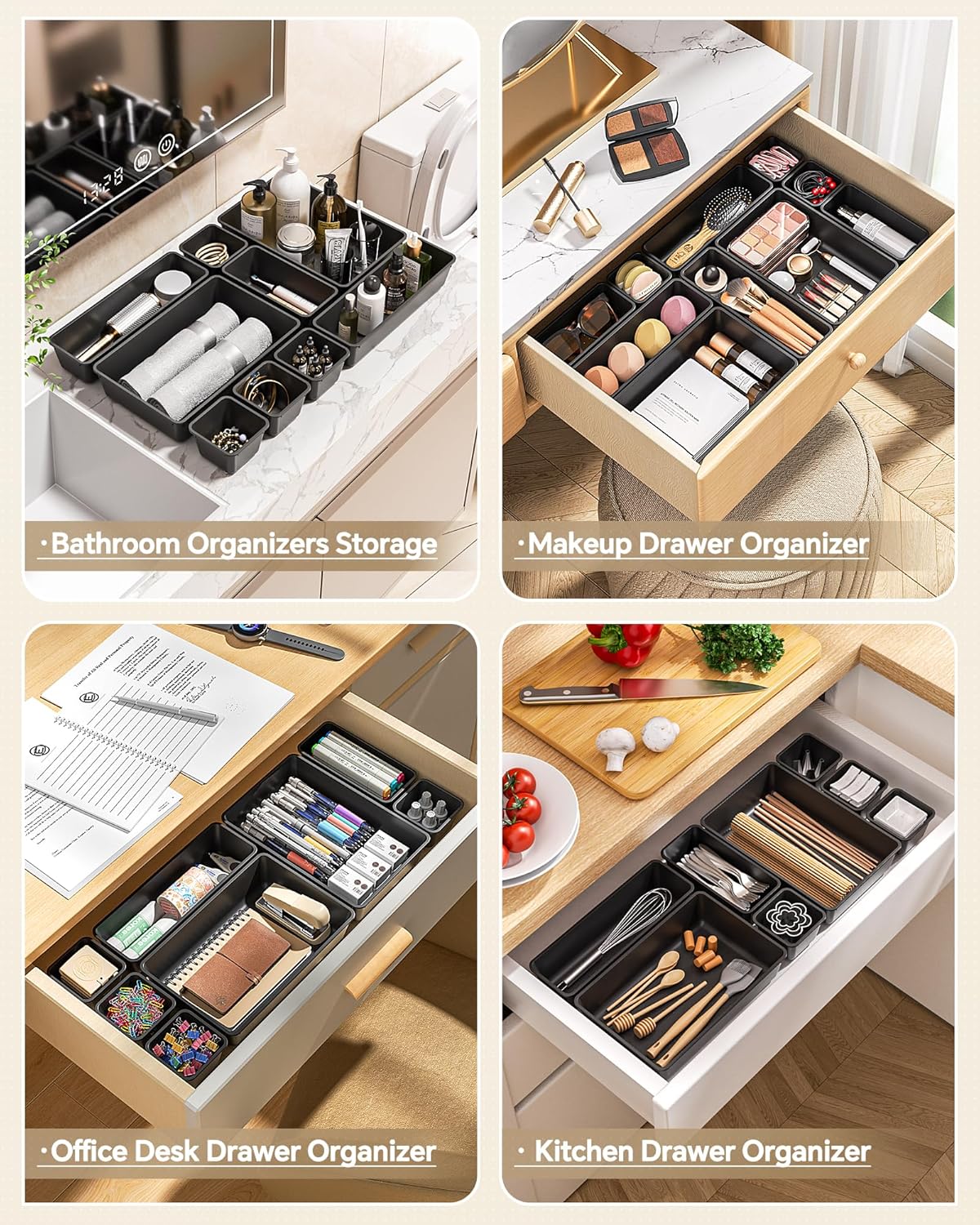 KEMETHY 25 PCS Plastic Drawer Organizers Set, 4 Sizes Vanity Organizer