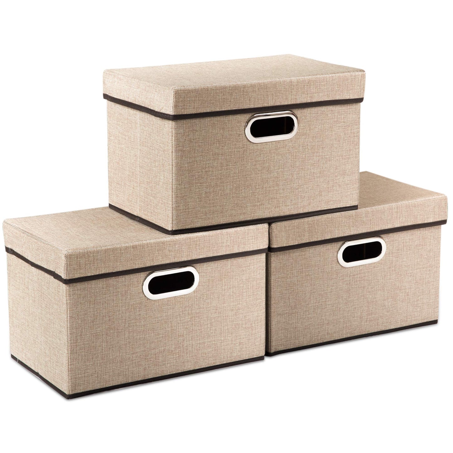 PRANDOM Large Collapsible Storage Bins with Lids [3-Pack] Jute Fabric Foldable Storage Boxes Organizer Containers Baskets Cube with Cover for Home Bedroom Closet Office Nursery (17.7x11.8x11.8)