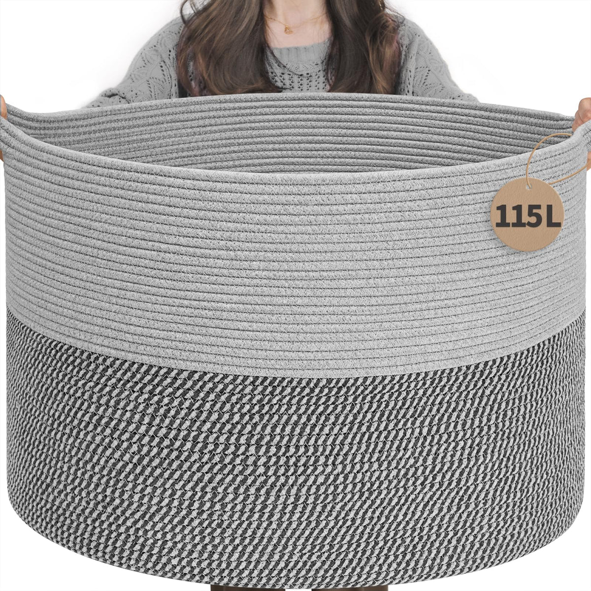 INDRESSME XXXLarge Woven Rope Blanket Basket Living Room Brown, 90L